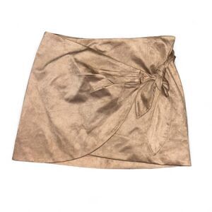 Reset Women's Tan Faux Suede Wrap Tie Mini Skirt Preppy SZ S